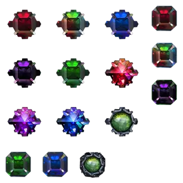 PoE2 jewel icon atlas showing several socketable jewel visuals